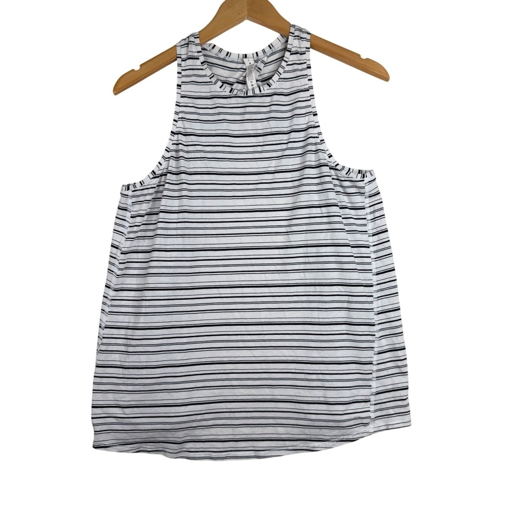 Lululemon Women's Striped High Neck Tie Back Tank Top size 8 White/Black